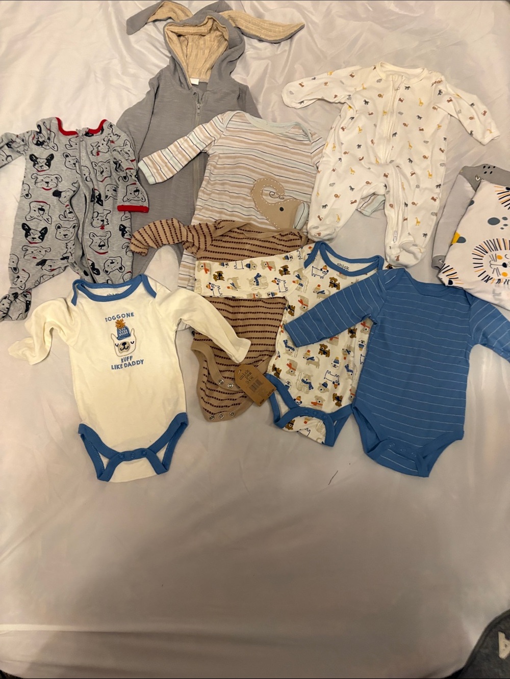 Baby Boys Mixed One-Piece Bodysuit Set in Blue, Gray, Cream and Brown